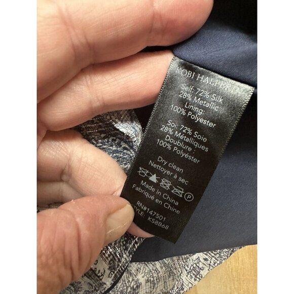 Kobi Halperin Women’s Silk Metallic Top Sz S Lined Ruffle Paisley Silver Navy - Picture 3 of 7